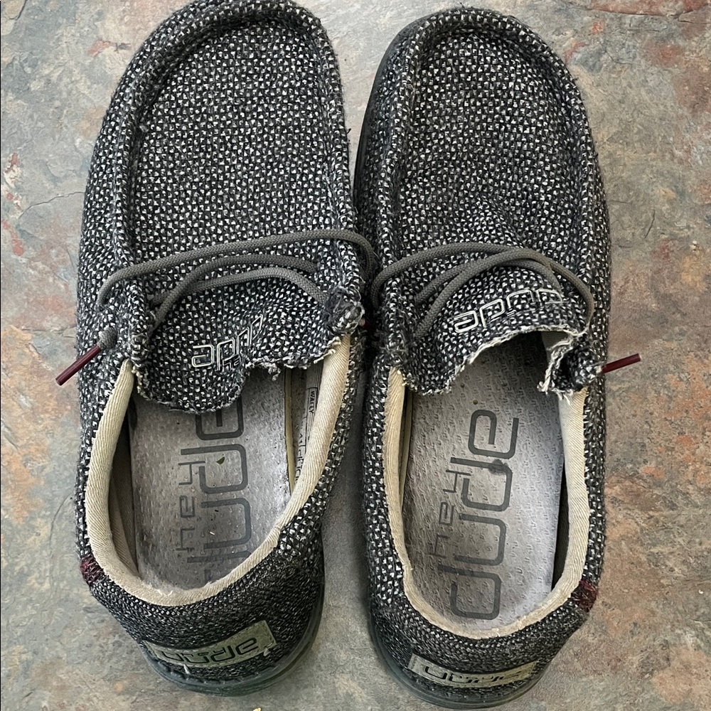 Hey Dude Men's Slip-On Loafers in Charcoal Knit with Cream Trim